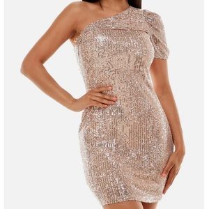 Emerald Sundae One-Shoulder Sequined Mini Dress